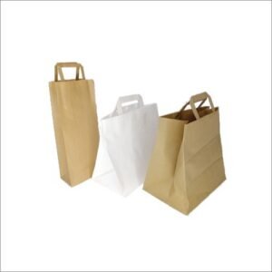 Bolsas de papel asa plana con Base Ancha & para Botella | Pack de 50 bolsas